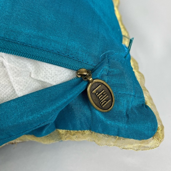 Pier 1 Embroidered Peacock Beaded Lumbar Accent Throw Pillow Teal Gold Bronze - Picture 8 of 12